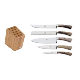 Coltellerie Berti Forgiati block with 5 knives 5370 whole ox horn Buy now on Shopdecor